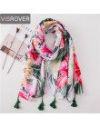 VISROVER tropikalny nadruk szal ze sznurkiem moda lato wiskoza kaktus szalik szal kobiety flamingo lady plaża Boho Kawii szaliki