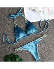 Sexy kryształowy diament aksamitne Bikini 2019 kobiety Halter Bandeau kostium kąpielowy damski brazylijskie stroje kąpielowe str