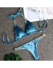 Sexy kryształowy diament aksamitne Bikini 2019 kobiety Halter Bandeau kostium kąpielowy damski brazylijskie stroje kąpielowe str