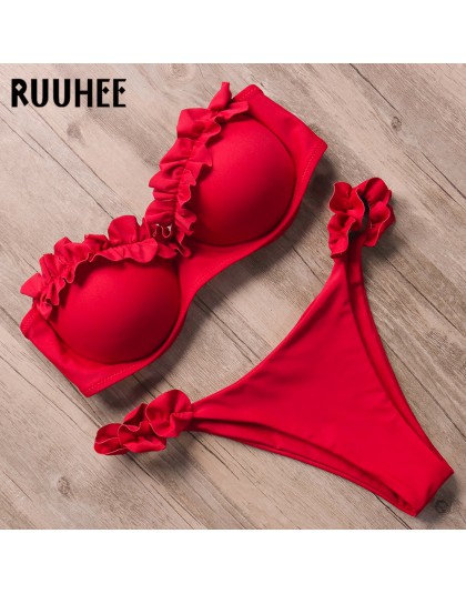 RUUHEE Bandeau strój kąpielowy Bikini kobiety strój kąpielowy Sexy marszczony strój Bikini Push Up kostium kąpielowy kobiet braz