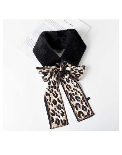 Sparsil kobieta zima futrzany szalik komin Leopard wstążka szaliki kobiety Patchwork Faux królik z imitacją kołnierzyka futro sz
