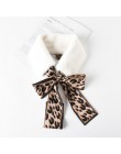 Sparsil kobieta zima futrzany szalik komin Leopard wstążka szaliki kobiety Patchwork Faux królik z imitacją kołnierzyka futro sz