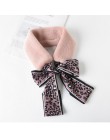 Sparsil kobieta zima futrzany szalik komin Leopard wstążka szaliki kobiety Patchwork Faux królik z imitacją kołnierzyka futro sz