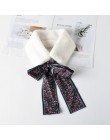Sparsil kobieta zima futrzany szalik komin Leopard wstążka szaliki kobiety Patchwork Faux królik z imitacją kołnierzyka futro sz
