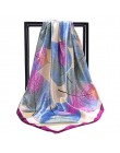 2019 moda chustka satyna jedwabna hidżab szalik dla kobiet nadruk liści szal torba szalik 90*90cm kwadratowe szale i okłady szal