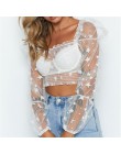 2019 Freeship kobiety Mesh Sheer krótkie bluzki Cover-up Summer Star nadruk w kropki bufiaste rękawy koronkowa bluzka przezroczy