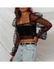 2019 Freeship kobiety Mesh Sheer krótkie bluzki Cover-up Summer Star nadruk w kropki bufiaste rękawy koronkowa bluzka przezroczy