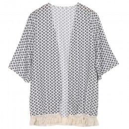 2018 Summer Women Beach Swim Cover-up szyfonowa lekka z nadrukiem bikini Cover frędzle Beach Outwear