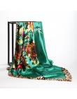 Modny szal szalik dla kobiet kwiatowy Print Satin Silk hidżab szalik kobiet 90x90cm plac chustka szal głowy szaliki dla pań