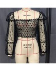 2019 Freeship kobiety Mesh Sheer krótkie bluzki Cover-up Summer Star nadruk w kropki bufiaste rękawy koronkowa bluzka przezroczy
