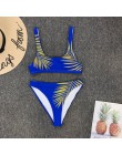 2020 nowe bikini wysokie w talii żółty Bandeau strój kąpielowy seksowny nadruk stringi Bikini kobiety stroje kąpielowe dwuczęści