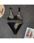 2020 nowe bikini wysokie w talii żółty Bandeau strój kąpielowy seksowny nadruk stringi Bikini kobiety stroje kąpielowe dwuczęści