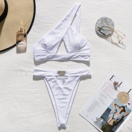 In-x jedno ramię bikini 2020 klamra wysokie cięcie strój kąpielowy seksowne stringi bikini drążą strój kąpielowy biały push up s