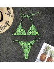 2020 nowe bikini wysokie w talii żółty Bandeau strój kąpielowy seksowny nadruk stringi Bikini kobiety stroje kąpielowe dwuczęści