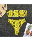 2020 nowe bikini wysokie w talii żółty Bandeau strój kąpielowy seksowny nadruk stringi Bikini kobiety stroje kąpielowe dwuczęści