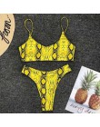 2020 nowe bikini wysokie w talii żółty Bandeau strój kąpielowy seksowny nadruk stringi Bikini kobiety stroje kąpielowe dwuczęści