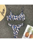 2020 nowe bikini wysokie w talii żółty Bandeau strój kąpielowy seksowny nadruk stringi Bikini kobiety stroje kąpielowe dwuczęści