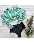 2020 Sexy Bikini z długim rękawem kobiety strój kąpielowy nadruk zielonych liści kostiumy kąpielowe kostiumy kąpielowe brazylijs