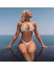 Luksusowy Bling Rhinestone Sliver Bikini Set kryształowy diament Sexy kobiety strój kąpielowy Halter Push Up bandażowy strój kąp
