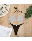 Luksusowy Bling Rhinestone Sliver Bikini Set kryształowy diament Sexy kobiety strój kąpielowy Halter Push Up bandażowy strój kąp