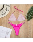 Luksusowy Bling Rhinestone Sliver Bikini Set kryształowy diament Sexy kobiety strój kąpielowy Halter Push Up bandażowy strój kąp