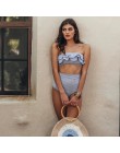 Sexy niebieskie w stylu Retro z białymi paskami Bandeau wysokiej talii Bikini 2020 Lady stroje kąpielowe kobiety kostium kąpielo