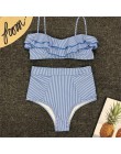 Sexy niebieskie w stylu Retro z białymi paskami Bandeau wysokiej talii Bikini 2020 Lady stroje kąpielowe kobiety kostium kąpielo