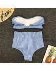 Sexy niebieskie w stylu Retro z białymi paskami Bandeau wysokiej talii Bikini 2020 Lady stroje kąpielowe kobiety kostium kąpielo