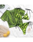 String bandaż kostium kąpielowy kobieta kostium kąpielowy damski nadruk zwierzęta 3 kawałki bikini set 2020 Sexy różowy neon str