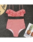 Sexy niebieskie w stylu Retro z białymi paskami Bandeau wysokiej talii Bikini 2020 Lady stroje kąpielowe kobiety kostium kąpielo