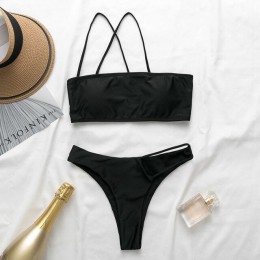 Jedno ramię stringi bikini 2020 mujer kąpiących wysokie cięcie czarne stroje kąpielowe kobiety biquini Bandeau push up strój kąp