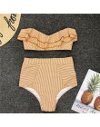 Sexy niebieskie w stylu Retro z białymi paskami Bandeau wysokiej talii Bikini 2020 Lady stroje kąpielowe kobiety kostium kąpielo