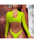 Bikinx z długim rękawem brazylijskie bikini wysokie cięcie biały strój kąpielowy stringi stroje kąpielowe kobiety kąpiących mikr