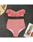 Sexy niebieskie w stylu Retro z białymi paskami Bandeau wysokiej talii Bikini 2020 Lady stroje kąpielowe kobiety kostium kąpielo