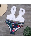 2020 Sexy wzburzyć Bukini stroje kąpielowe bez pleców kobiety nadruk w kropki Bikini zestaw strój kąpielowy letnia kwiecista odz