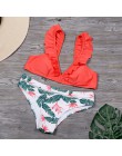 2020 Sexy wzburzyć Bukini stroje kąpielowe bez pleców kobiety nadruk w kropki Bikini zestaw strój kąpielowy letnia kwiecista odz