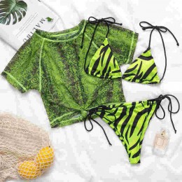 String bandaż kostium kąpielowy kobieta kostium kąpielowy damski nadruk zwierzęta 3 kawałki bikini set 2020 Sexy różowy neon str
