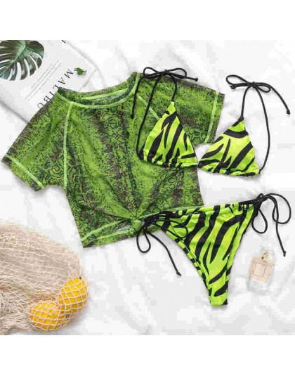 String bandaż kostium kąpielowy kobieta kostium kąpielowy damski nadruk zwierzęta 3 kawałki bikini set 2020 Sexy różowy neon str