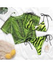 String bandaż kostium kąpielowy kobieta kostium kąpielowy damski nadruk zwierzęta 3 kawałki bikini set 2020 Sexy różowy neon str