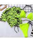String bandaż kostium kąpielowy kobieta kostium kąpielowy damski nadruk zwierzęta 3 kawałki bikini set 2020 Sexy różowy neon str