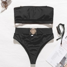 Mossha drążą białe stroje kąpielowe kobieta wysokiej talii bikini 2020 Mujer metalowy pasek na klamrę strój kąpielowy kobiety bi