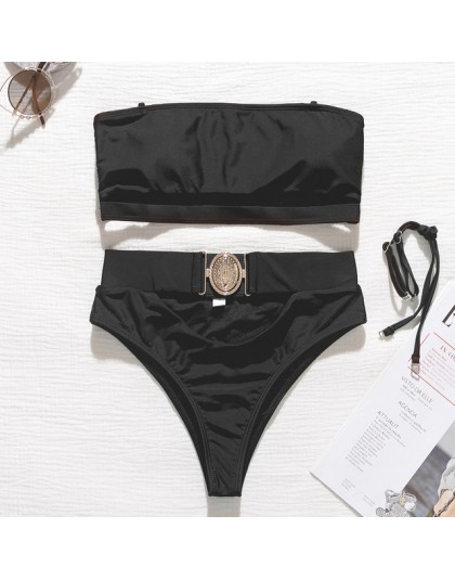 Mossha drążą białe stroje kąpielowe kobieta wysokiej talii bikini 2020 Mujer metalowy pasek na klamrę strój kąpielowy kobiety bi