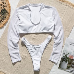 Bikinx z długim rękawem brazylijskie bikini wysokie cięcie biały strój kąpielowy stringi stroje kąpielowe kobiety kąpiących mikr