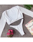 Bikinx z długim rękawem brazylijskie bikini wysokie cięcie biały strój kąpielowy stringi stroje kąpielowe kobiety kąpiących mikr