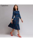 Capucines granatowy 3/4 rękawy sukienka z nadrukiem kobiety 2019 wiosna lato portmonetka vintage-line Casual dress Elegent Party