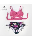 CUPSHE różowe i kwiatowe bikini we wzory zestawy Sexy Lace Up wyściełane kubki strój kąpielowy strój kąpielowy dwuczęściowy kobi
