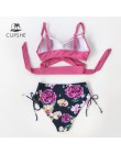 CUPSHE różowe i kwiatowe bikini we wzory zestawy Sexy Lace Up wyściełane kubki strój kąpielowy strój kąpielowy dwuczęściowy kobi