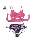 CUPSHE różowe i kwiatowe bikini we wzory zestawy Sexy Lace Up wyściełane kubki strój kąpielowy strój kąpielowy dwuczęściowy kobi