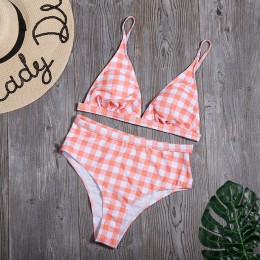 Plaid Bikini Set 2020 Sexy stałe Bikini strój kąpielowy kobiety wysoka talia stroje kąpielowe strój kąpielowy Biquini brazylijsk