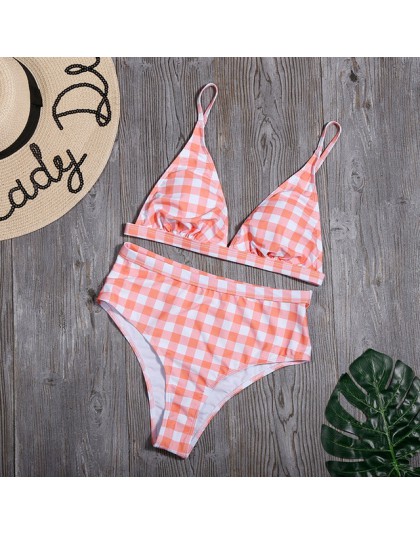 Plaid Bikini Set 2020 Sexy stałe Bikini strój kąpielowy kobiety wysoka talia stroje kąpielowe strój kąpielowy Biquini brazylijsk